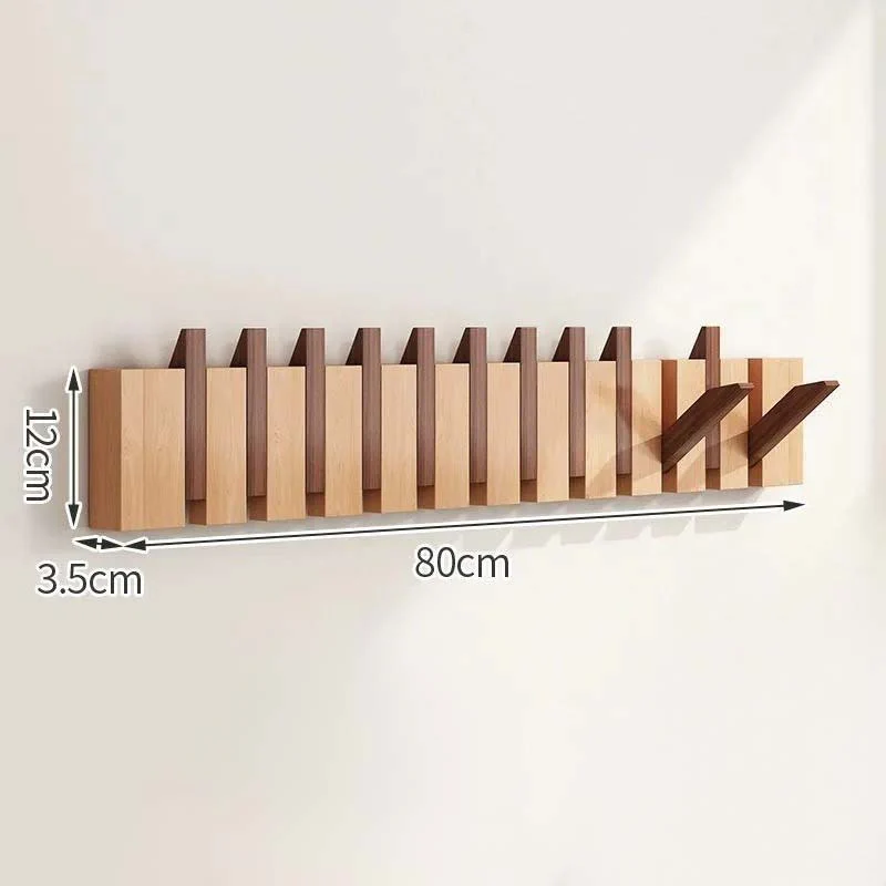 Wood Wall Hook Rack With Foldable Hooks Natural Finish - Image 12