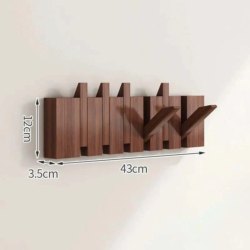 Wood Wall Hook Rack With Foldable Hooks Natural Finish - Image 14