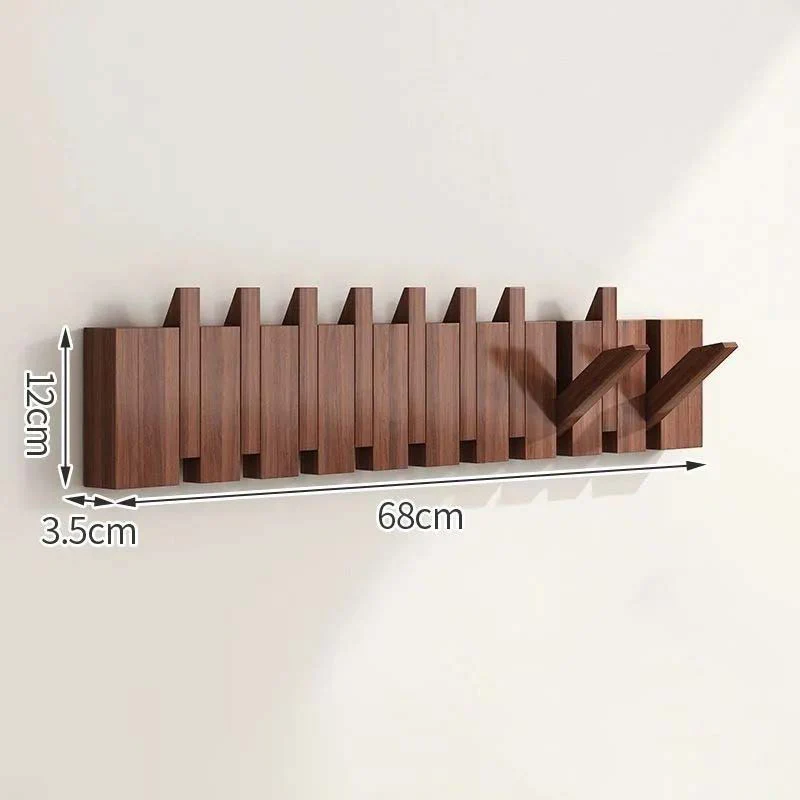 Wood Wall Hook Rack With Foldable Hooks Natural Finish - Image 16