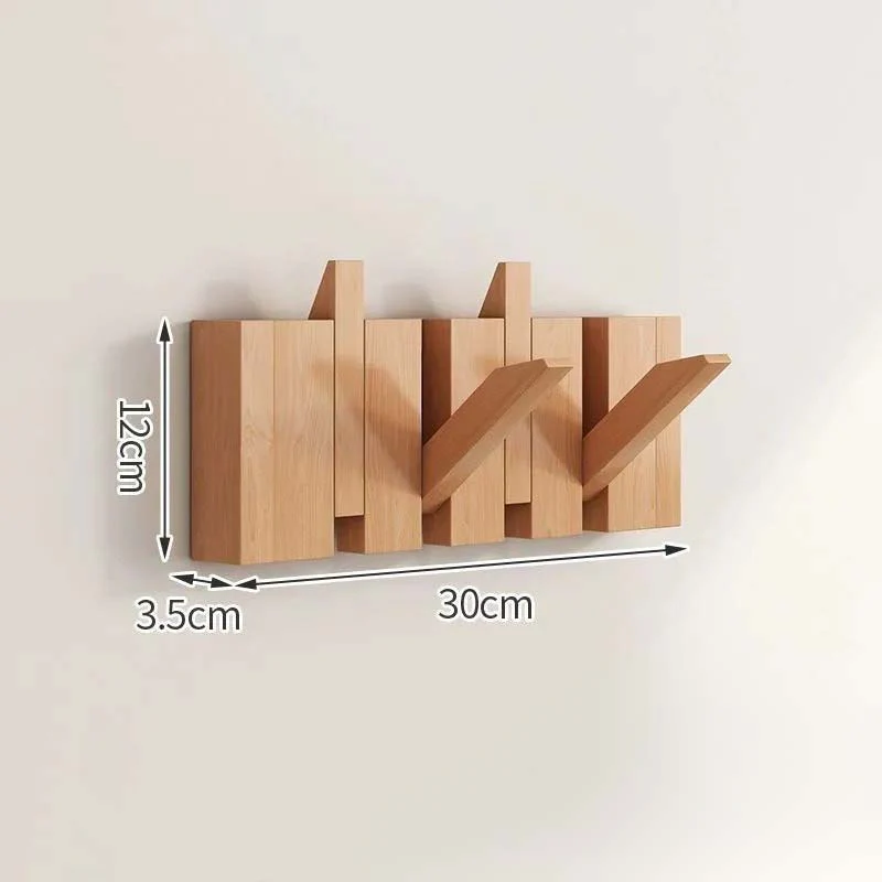 Wood Wall Hook Rack With Foldable Hooks Natural Finish - Image 18