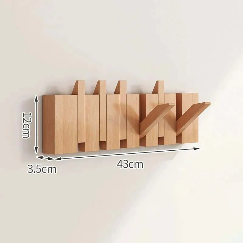 Wood Wall Hook Rack With Foldable Hooks Natural Finish - Image 19