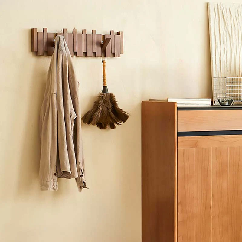 Wood Wall Hook Rack With Foldable Hooks Natural Finish - Image 2