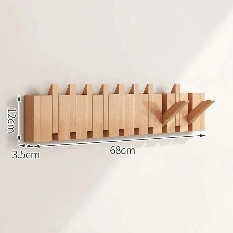 Wood Wall Hook Rack With Foldable Hooks Natural Finish - Image 20