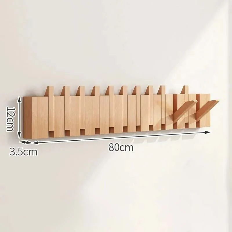 Wood Wall Hook Rack With Foldable Hooks Natural Finish - Image 21