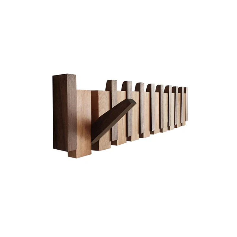 Wood Wall Hook Rack With Foldable Hooks Natural Finish - Image 22