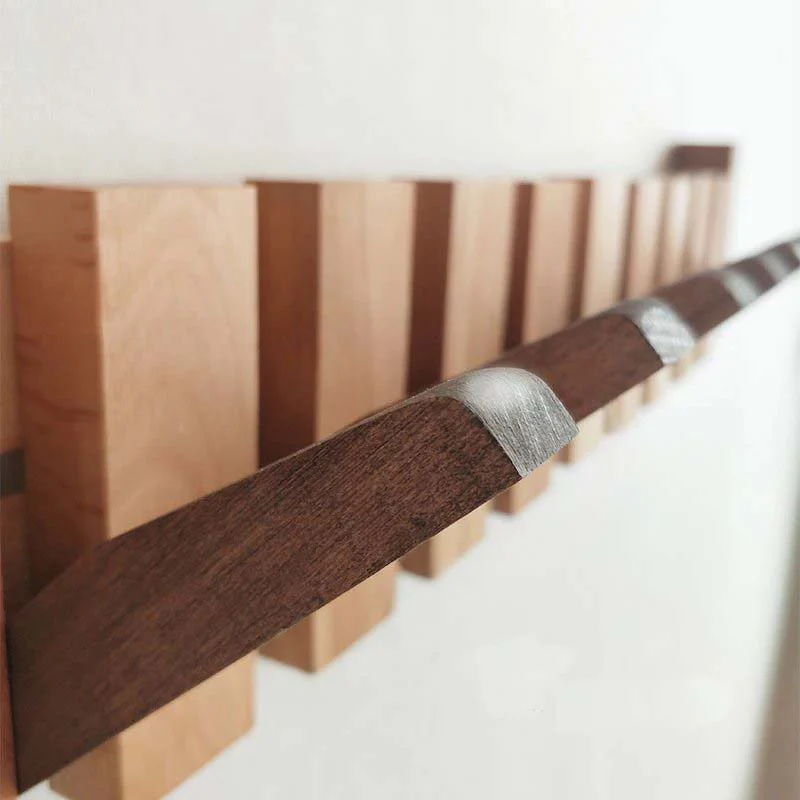 Wood Wall Hook Rack With Foldable Hooks Natural Finish - Image 3