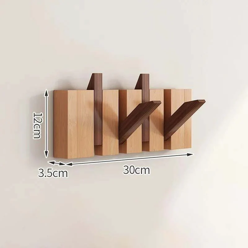 Wood Wall Hook Rack With Foldable Hooks Natural Finish - Image 7