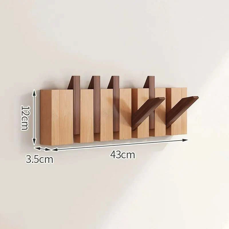 Wood Wall Hook Rack With Foldable Hooks Natural Finish - Image 8