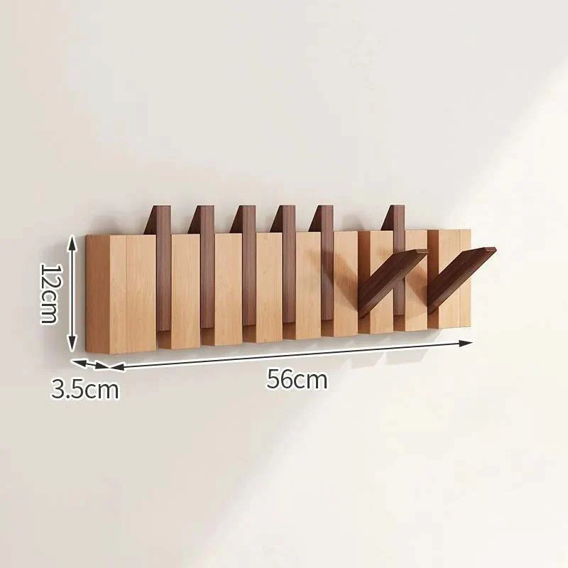 Wood Wall Hook Rack With Foldable Hooks Natural Finish - Image 9