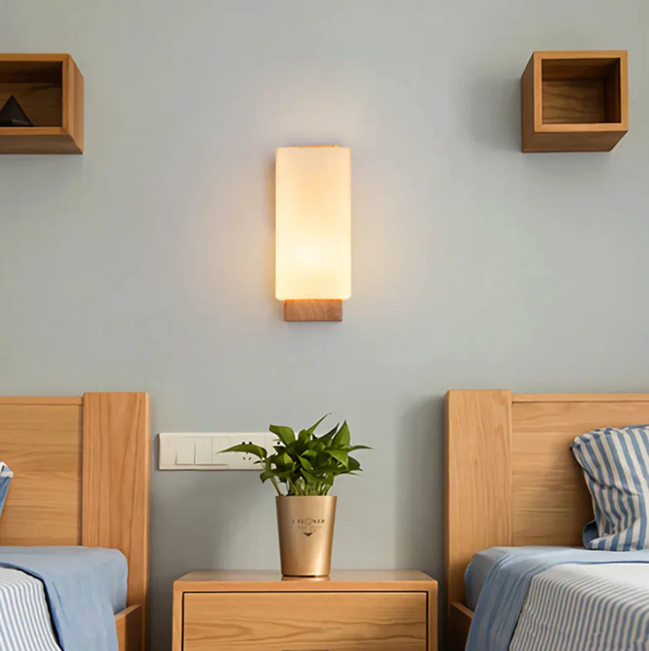 Wood Wall Light with Frosted Shade Modern Sconce - Image 3