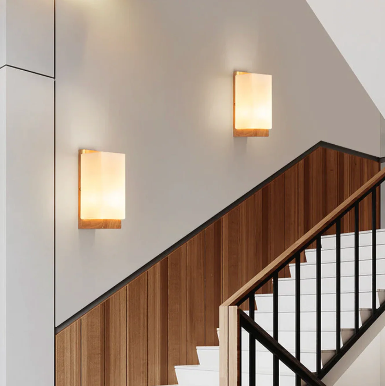 Wood Wall Light with Frosted Shade Modern Sconce - Image 4