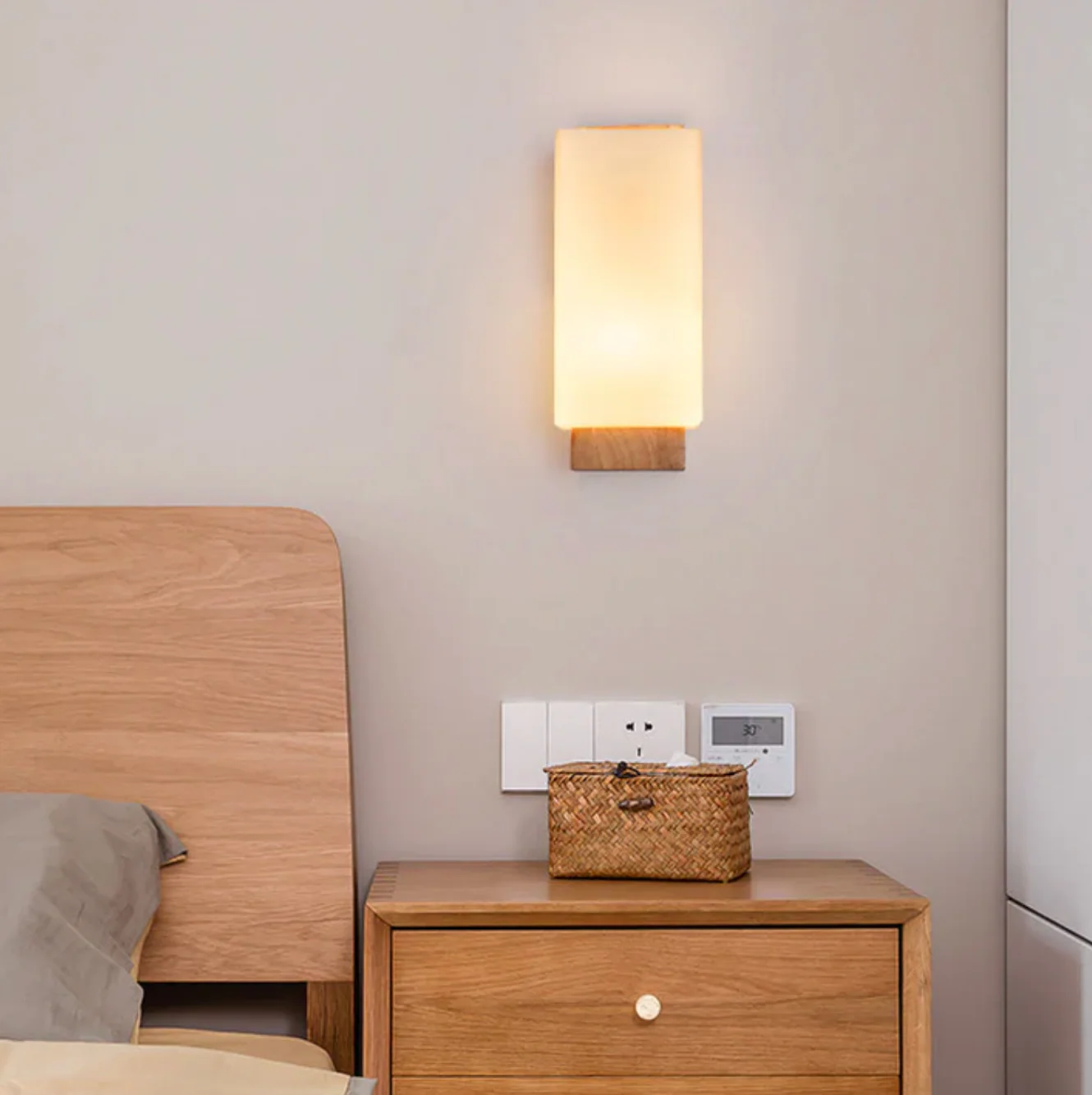 Wood Wall Light with Frosted Shade Modern Sconce - Image 5