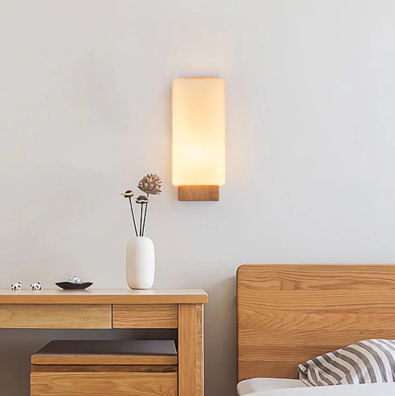 Wood Wall Light with Frosted Shade Modern Sconce - Image 6