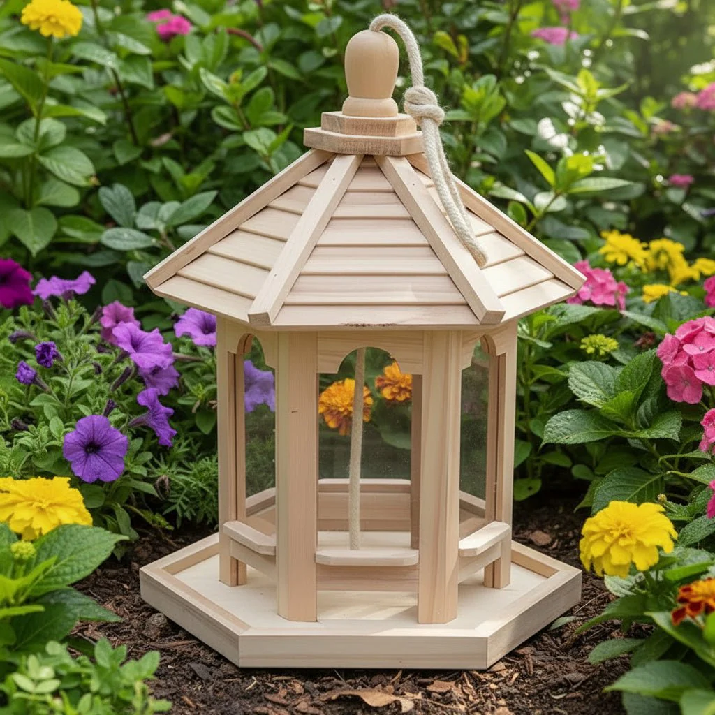 Wooden Bird Feeder Hanging Seed House Outdoor Garden - Image 2