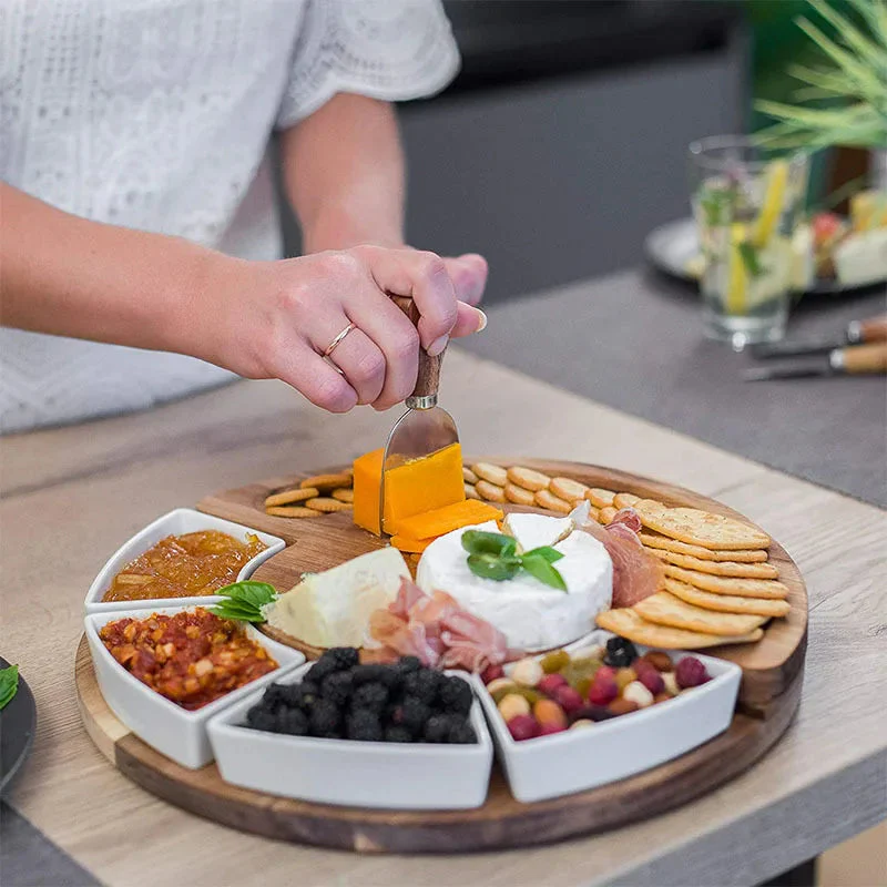 Wooden Cheese Board Set with Knives Serving Platter Tray - Image 2