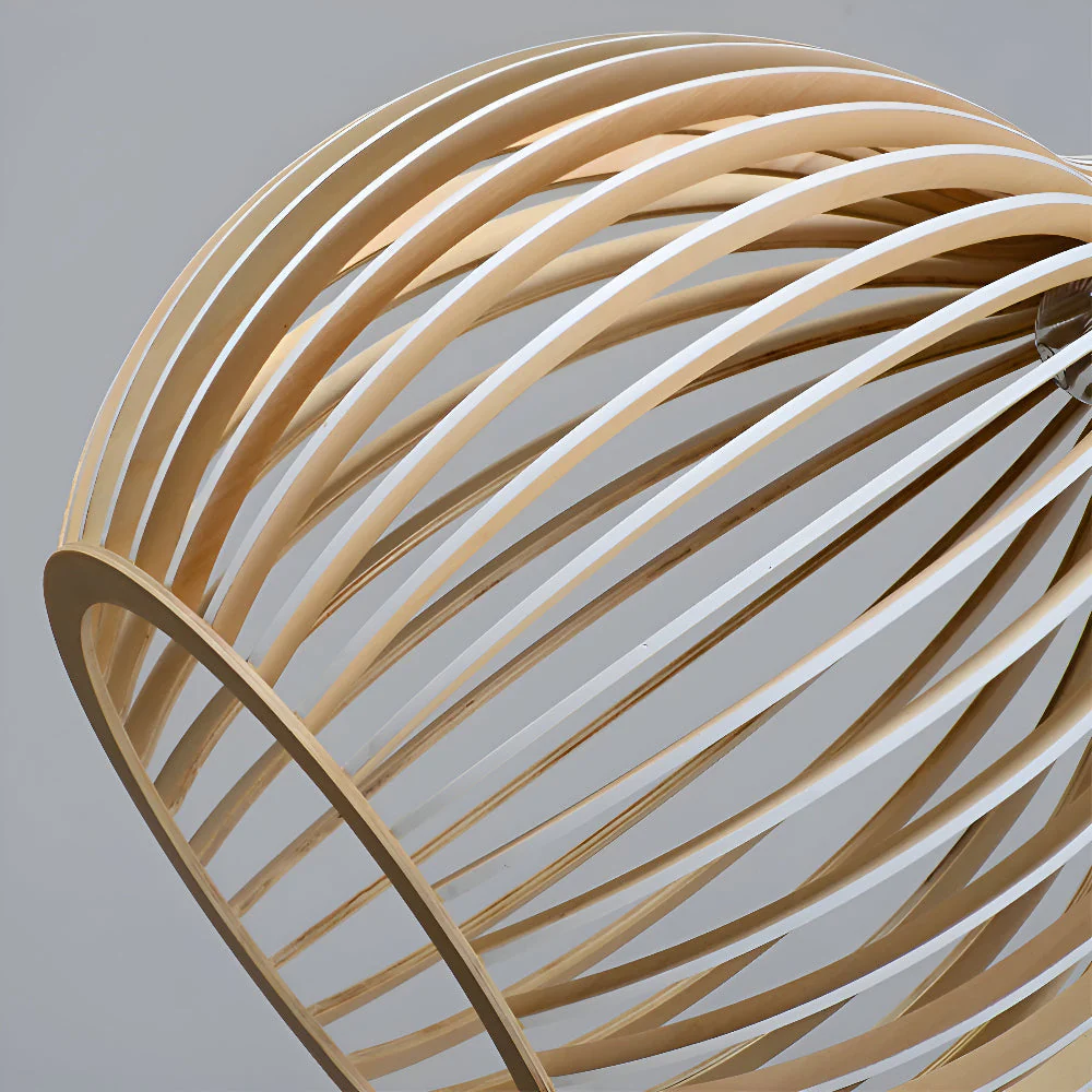 Wooden pendant light with cage shaped shade - Image 5