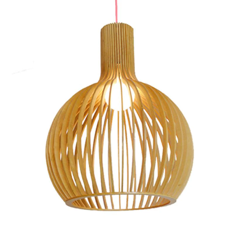 Wooden pendant light with cage shaped shade - Image 8