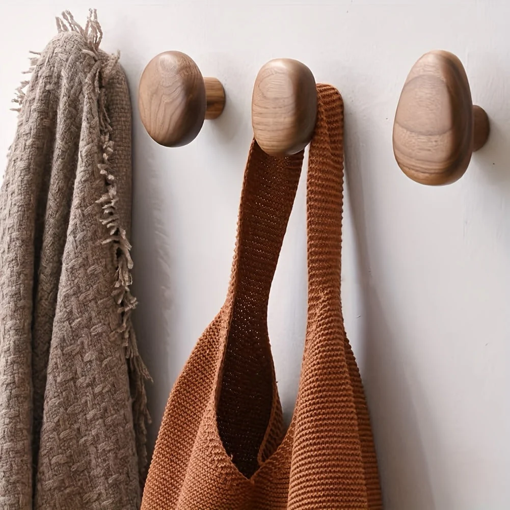Wooden Wall Hooks Set Round Shape Wall Mounted Coat Hooks - Image 2
