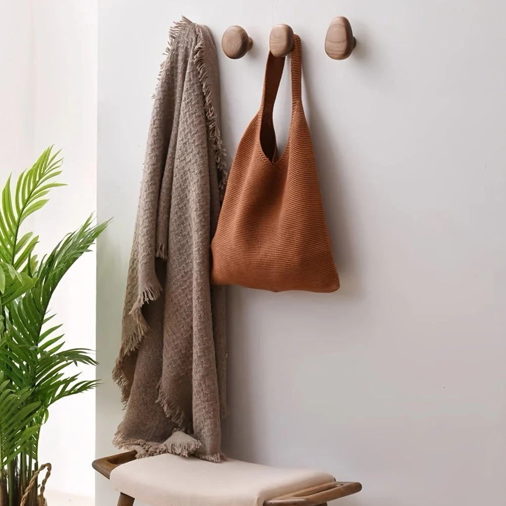 Wooden Wall Hooks Set Round Shape Wall Mounted Coat Hooks - Image 3