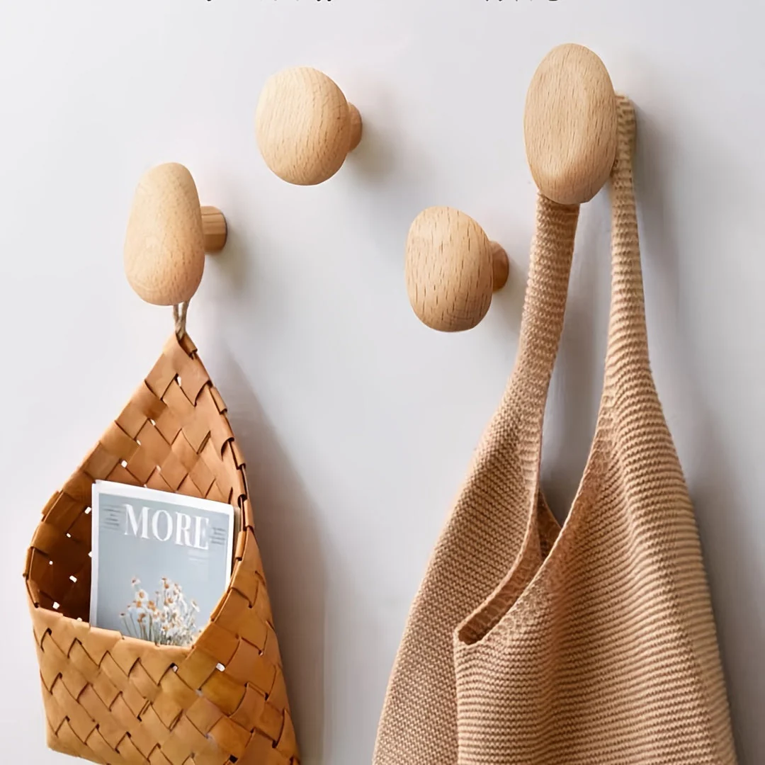 Wooden Wall Hooks Set Round Shape Wall Mounted Coat Hooks - Image 7