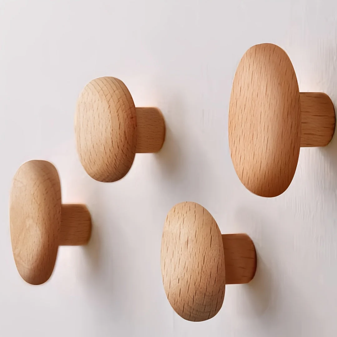 Wooden Wall Hooks Set Round Shape Wall Mounted Coat Hooks - Image 8