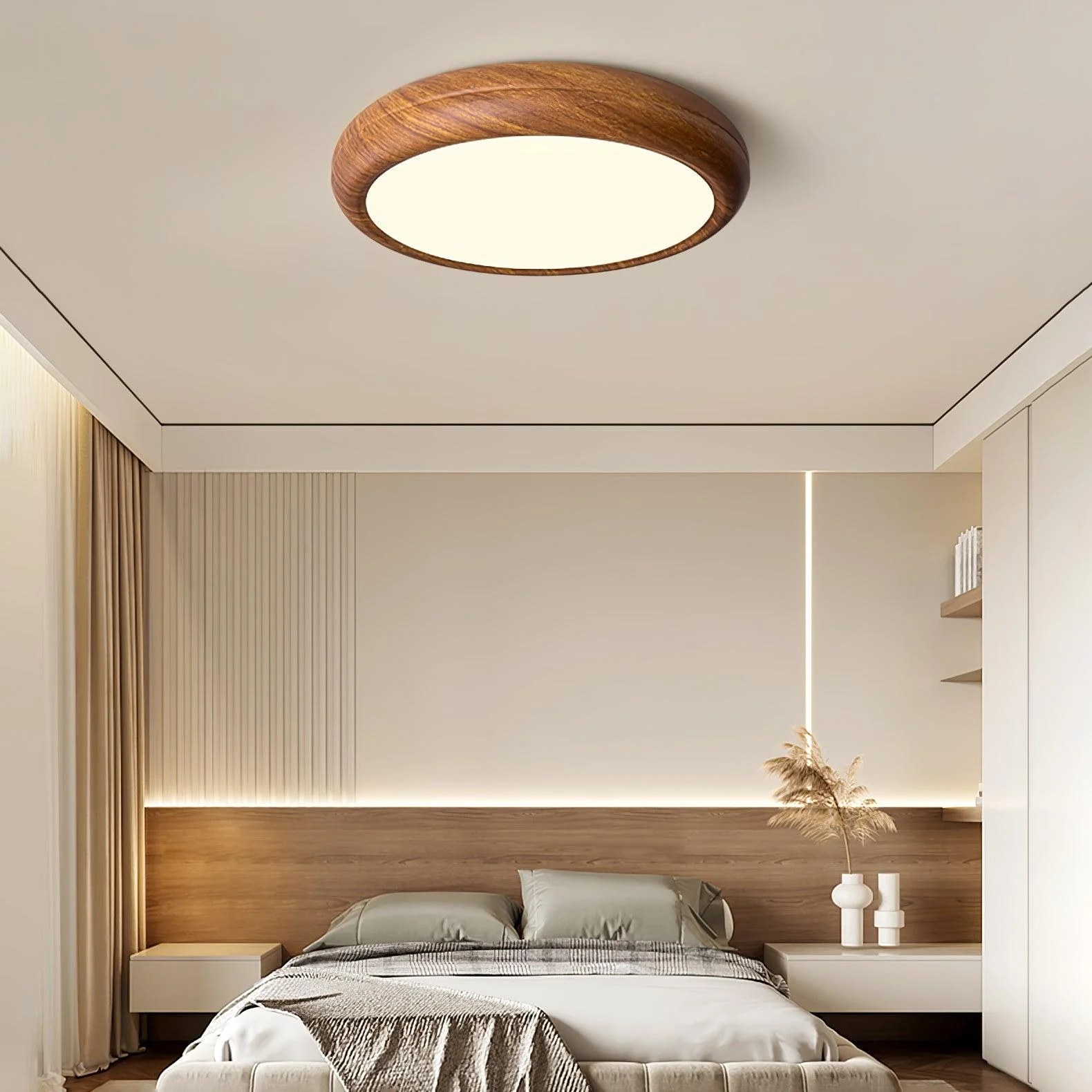 Woodgrain Round Flush Mount Ceiling Light