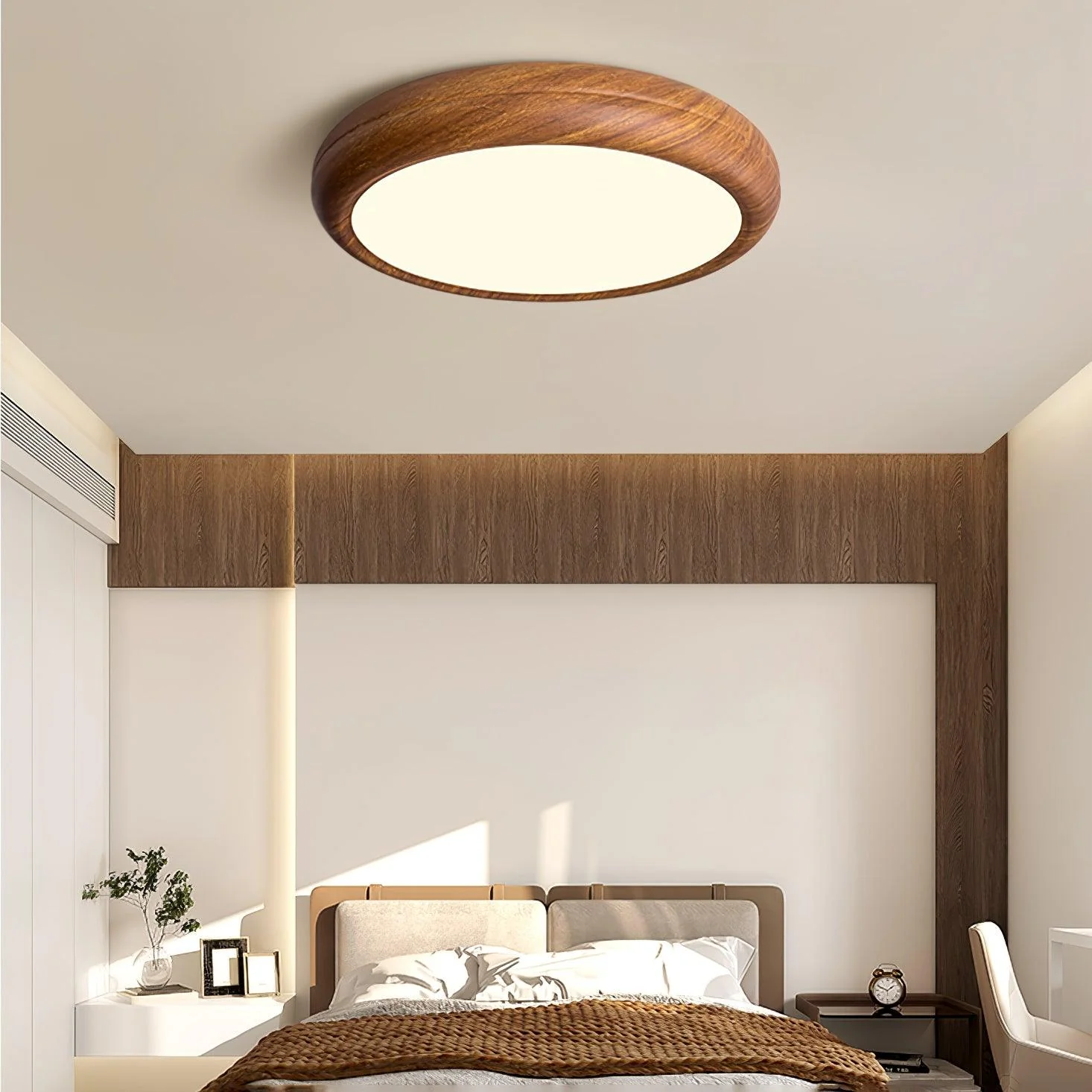Woodgrain Round Flush Mount Ceiling Light - Image 12