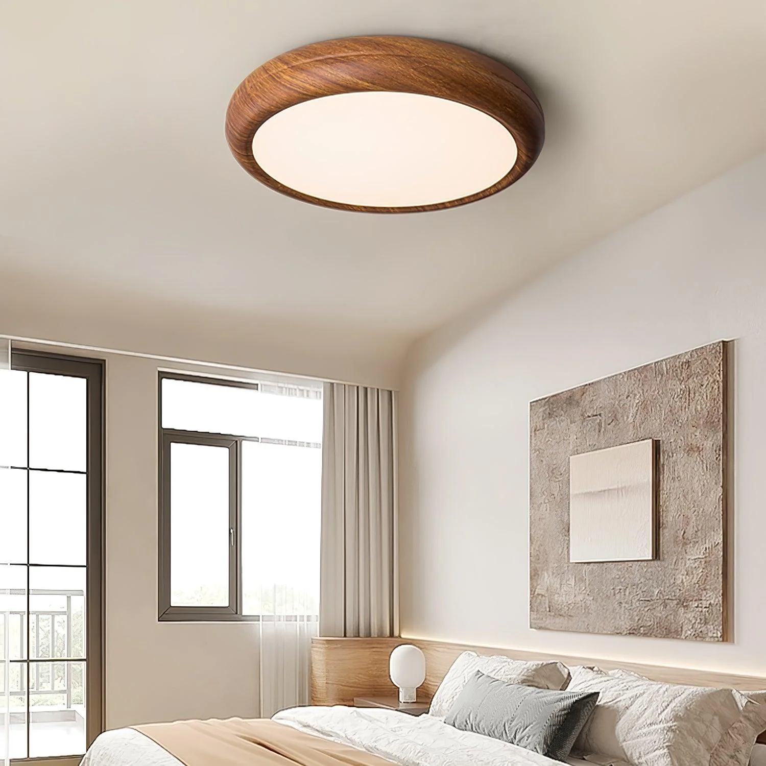 Woodgrain Round Flush Mount Ceiling Light - Image 16