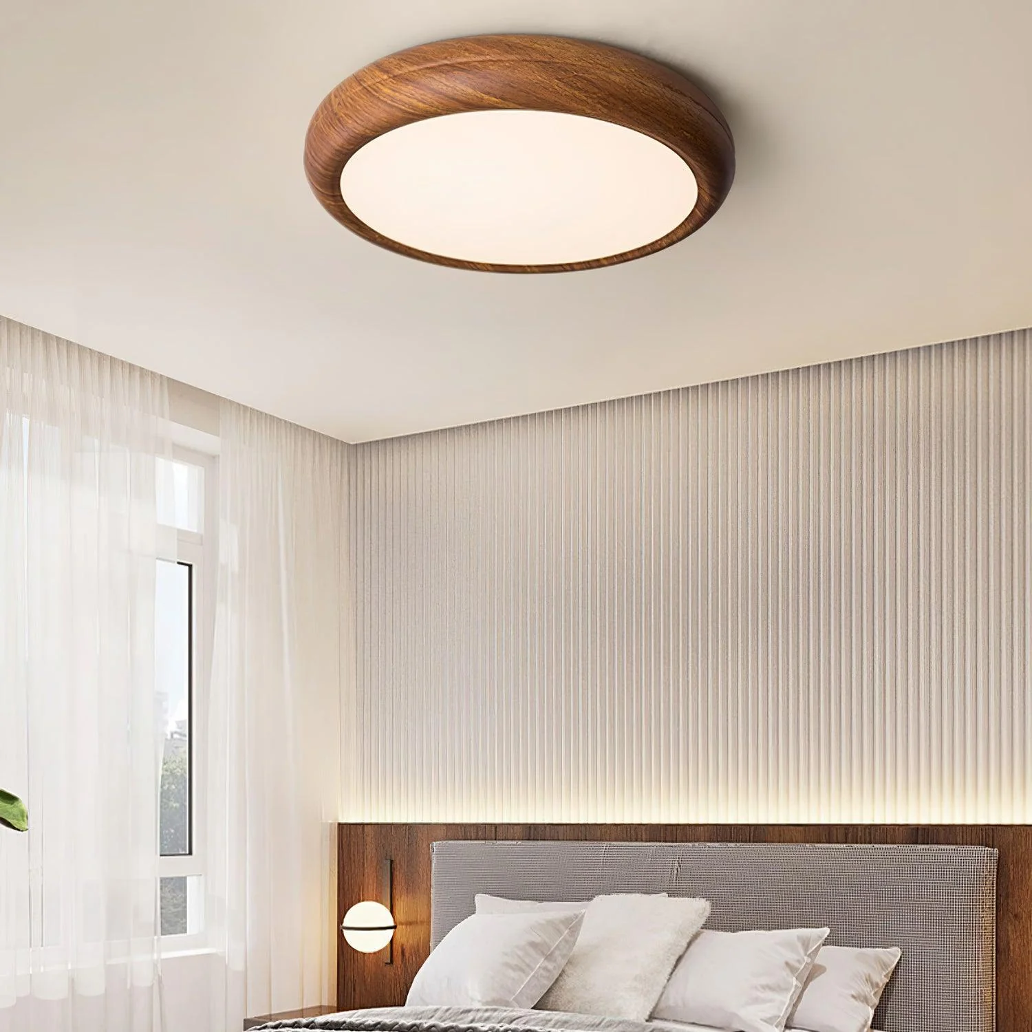 Woodgrain Round Flush Mount Ceiling Light - Image 19
