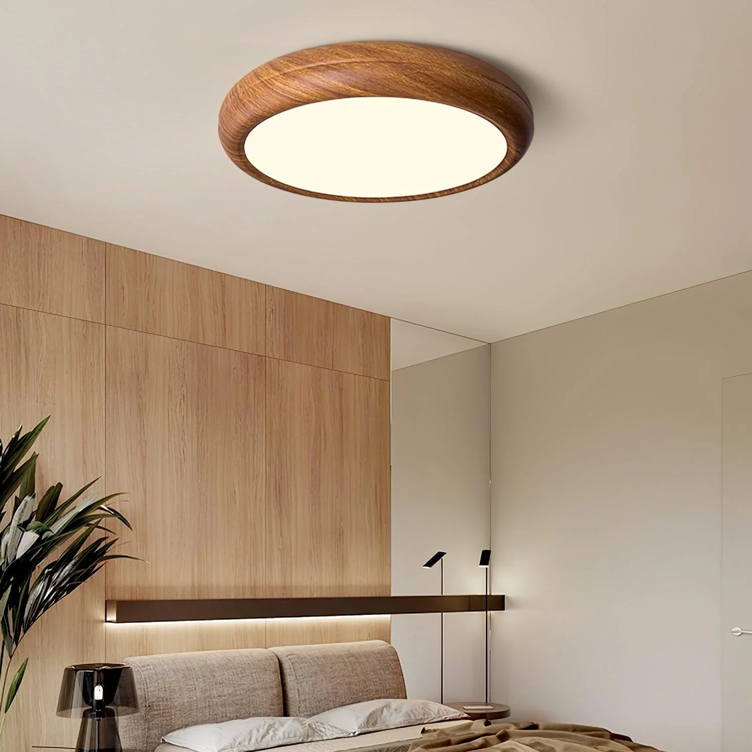 Woodgrain Round Flush Mount Ceiling Light - Image 3