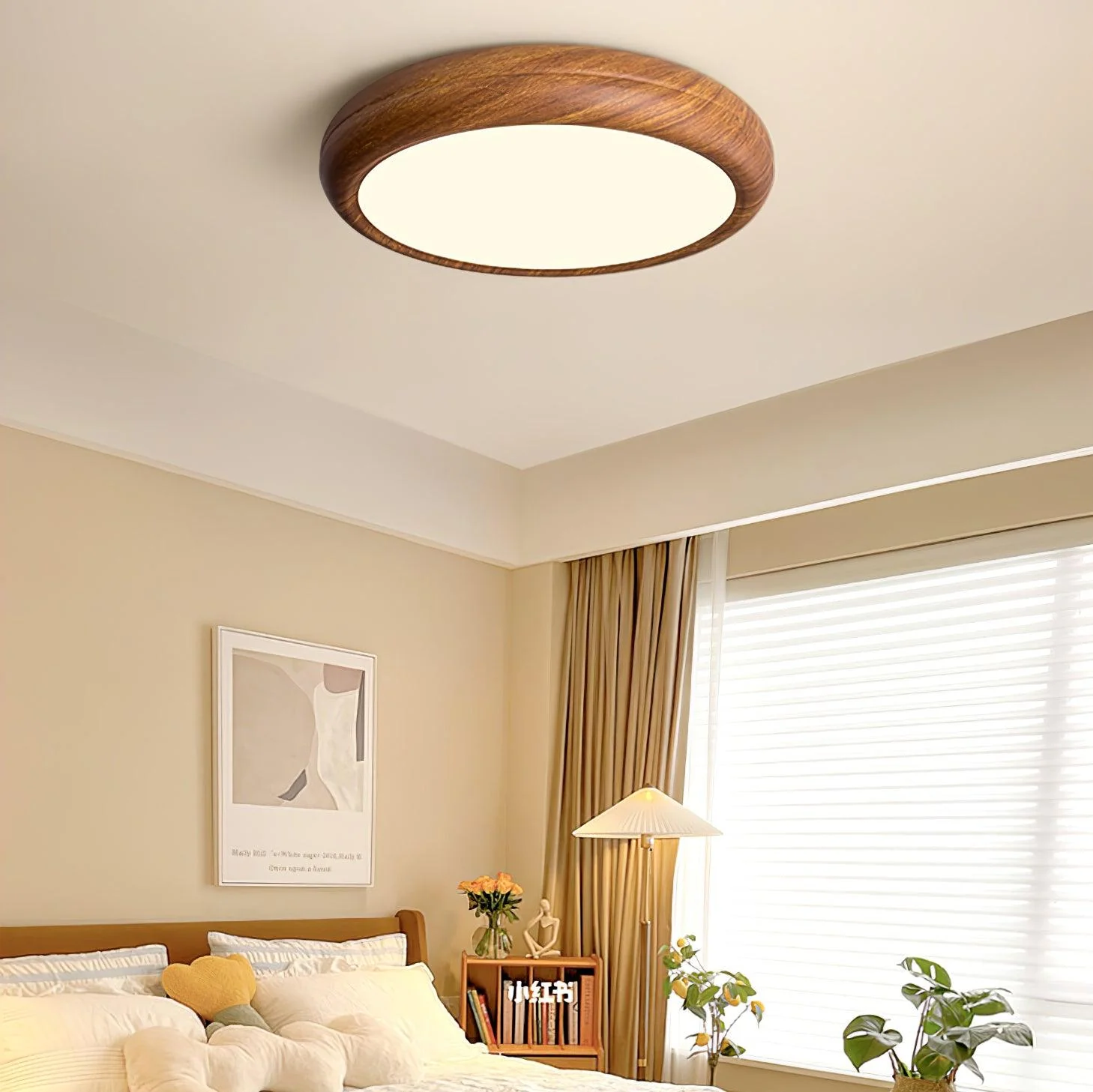 Woodgrain Round Flush Mount Ceiling Light - Image 4