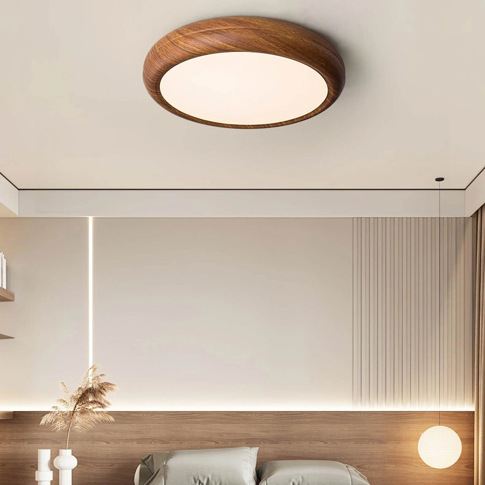 Woodgrain Round Flush Mount Ceiling Light - Image 5