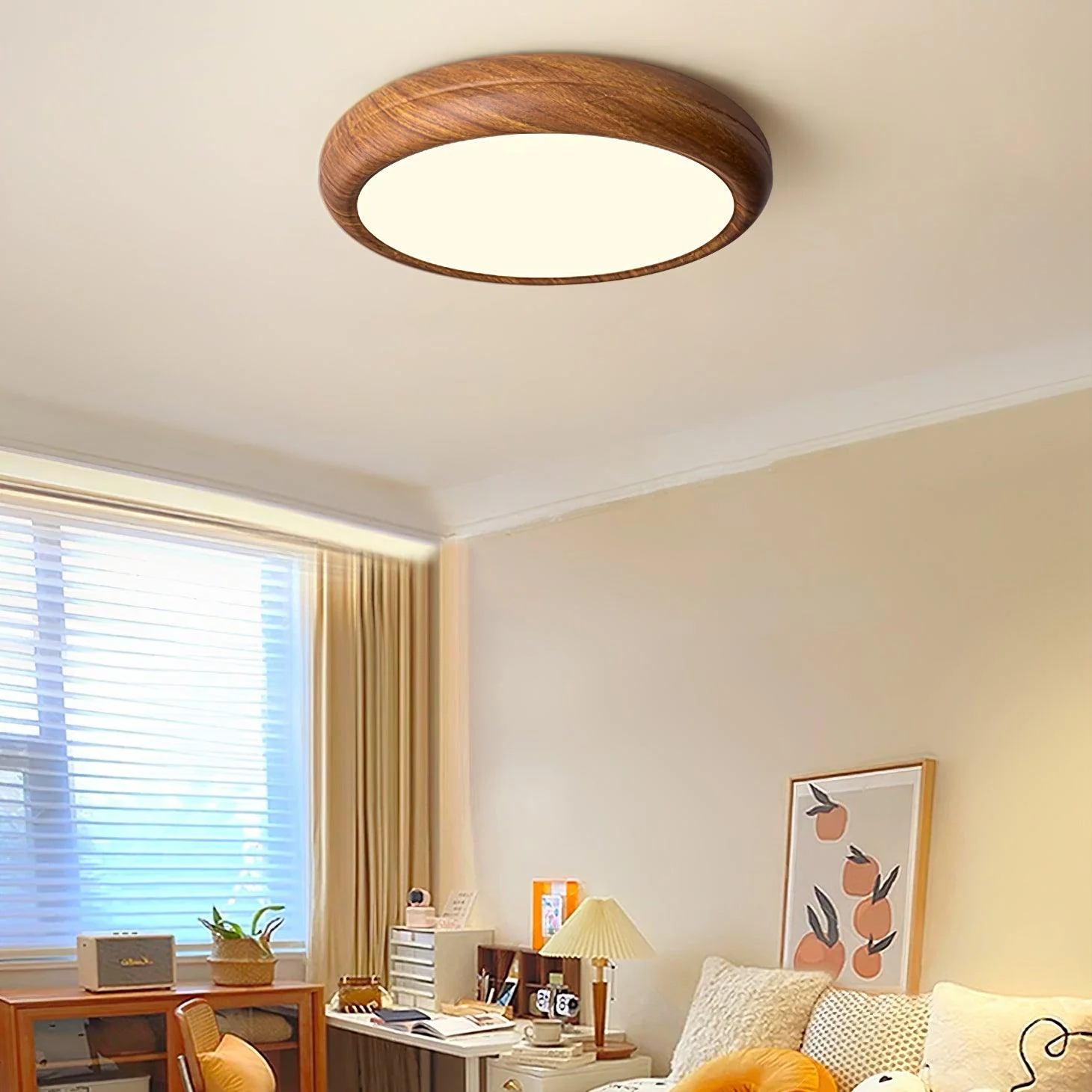 Woodgrain Round Flush Mount Ceiling Light - Image 6