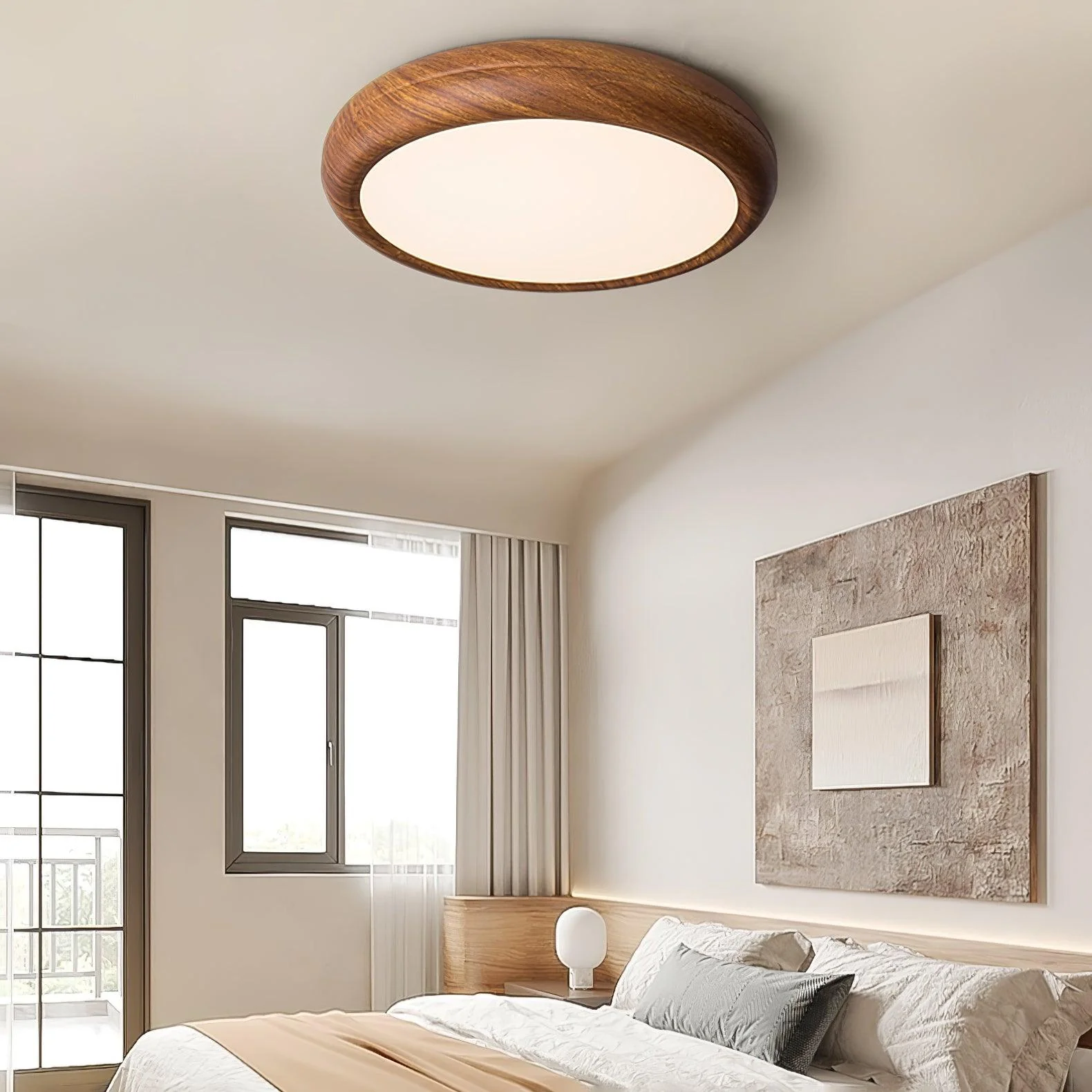 Woodgrain Round Flush Mount Ceiling Light - Image 8